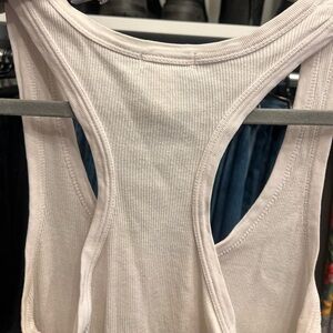 White Cotton Ribbed Racer Back Tank